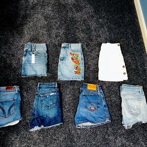 3 Jean skirts and 4 Jean shorts.